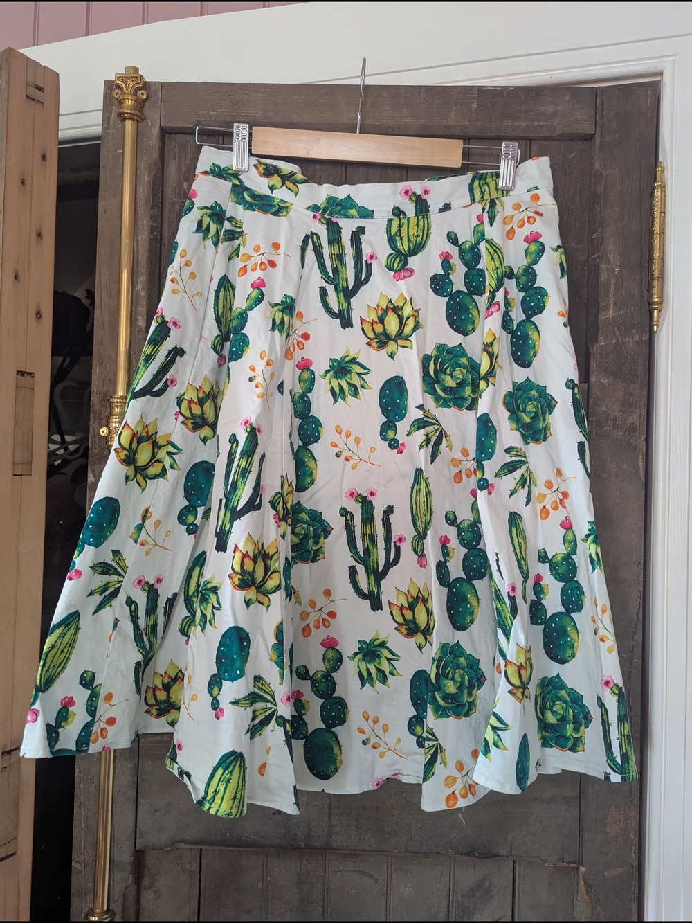 Womens White Cactus Print Skirt